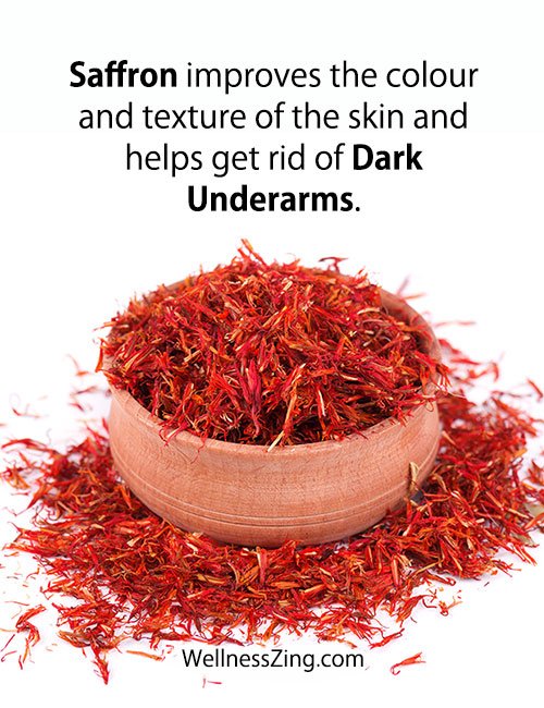 Saffron improves colour and texture of the skin and helps get rid of Dark Underarms